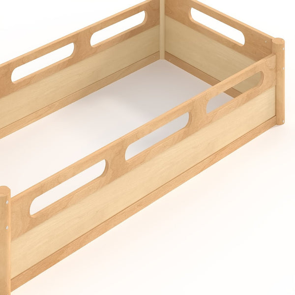 English Elm Twin Low Profile Floor Bed with Guardrails Pine Wood Frame Minimalist Bedroom Natural W1580P438791