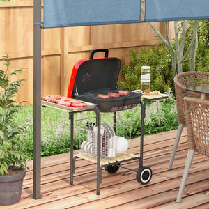 English Elm Outsunny Portable Charcoal Grill with Side Tables Wheels and Shelf for Backyard Camping W2225P174309