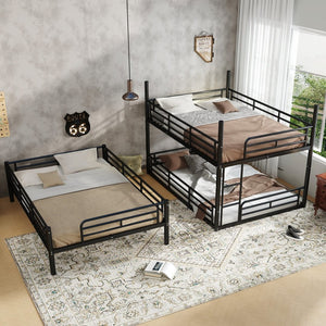 English Elm Twin Triple Metal Bunk Bed Matte Powder Coated Frame with Full Safety Guardrails Black W1580S00580