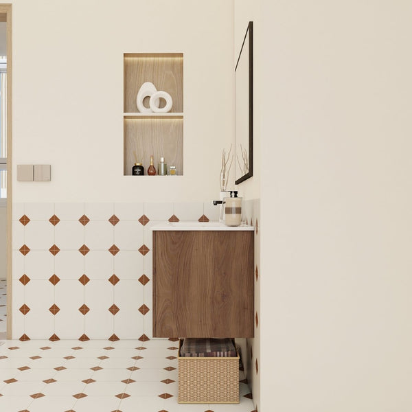 English Elm 36" Floating Bathroom Vanity Light Oak Modular Cabinet with Gel Coat Integrated Sink Brown Ebony,Glossy White W3450S00066