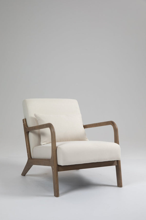English Elm Mid Century Modern Accent Chair Natural Wood Frame Upholstered with Lumbar Cushion Support W2530P407184