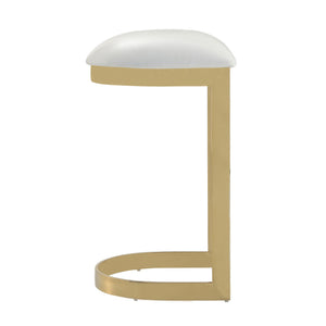 English Elm Aura Metal Upholstered Barstool White — Backless Faux Leather Seat, Brass Polished Base, Foam Padding, 28.5" Height B365P398003