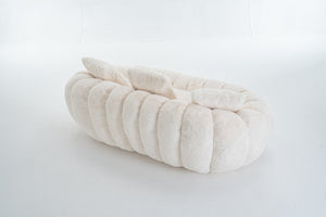English Elm Floral-shaped Faux Fur Two Seater Sofa Sculptural Petal Design for Cozy Living Rooms Beige W2012P399200