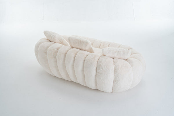 English Elm Floral-shaped Faux Fur Two Seater Sofa Sculptural Petal Design for Cozy Living Rooms Beige W2012P399200
