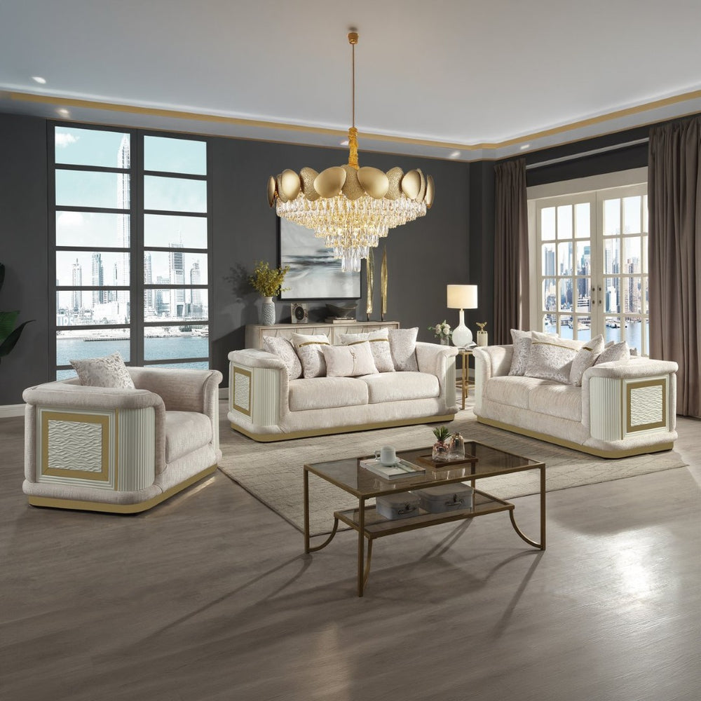 English Elm Bona Glam 3 Piece Living Room Sofa Set Chenille Upholstered with Gold Steel Base B009S02177