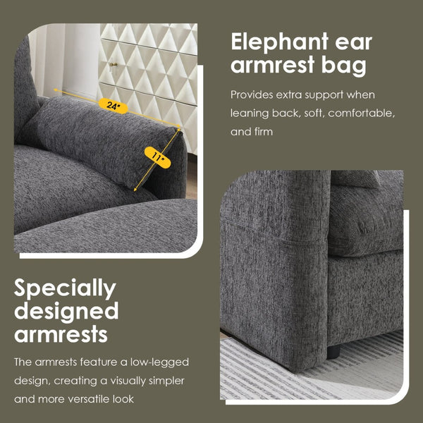 English Elm [video]96.5'' Chenille L-shaped Sectional with Usb Charging Ottoman Pockets Living Room N723S8776E