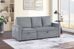 English Elm Oswin Gray Corduroy Sofa with Pull-Out Chaise, Underseat Storage & Side Pocket — Plush Compact Lounge B061S00884