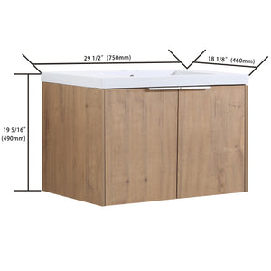English Elm Soft Close 30" Bathroom Vanity with Resin Sink and Open Shelf, Soft-Close Doors, Metal Handles, KD Packaging W99950715