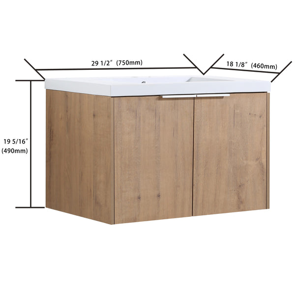 English Elm Soft Close 30" Bathroom Vanity with Resin Sink and Open Shelf, Soft-Close Doors, Metal Handles, KD Packaging W99950715