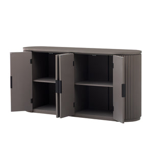 English Elm U_STYLE Vertical Striped Door Storage Cabinet with Metal Handles, Adjustable Shelves, 220lb Top Capacity Brown WY000407AAD