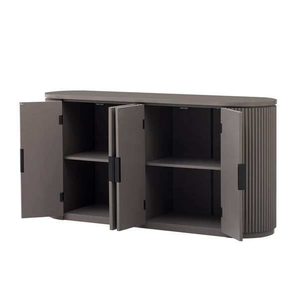 English Elm U_STYLE Vertical Striped Door Storage Cabinet with Metal Handles, Adjustable Shelves, 220lb Top Capacity Brown WY000407AAD