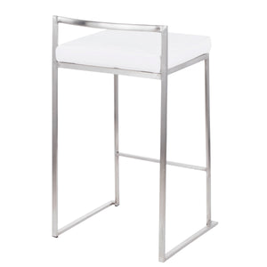 English Elm Fuji Stackable Counter Stool Set of 2 — Stainless Steel Frame, White Velvet Padded Seat, Contemporary Comfort B202P221933