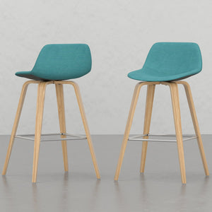 English Elm Harvard Aqua Blue Bentwood Counter/Bar Stools Set of 2 — Mid-Century Linen-Look Seats, Chrome Footrest B2732P253618