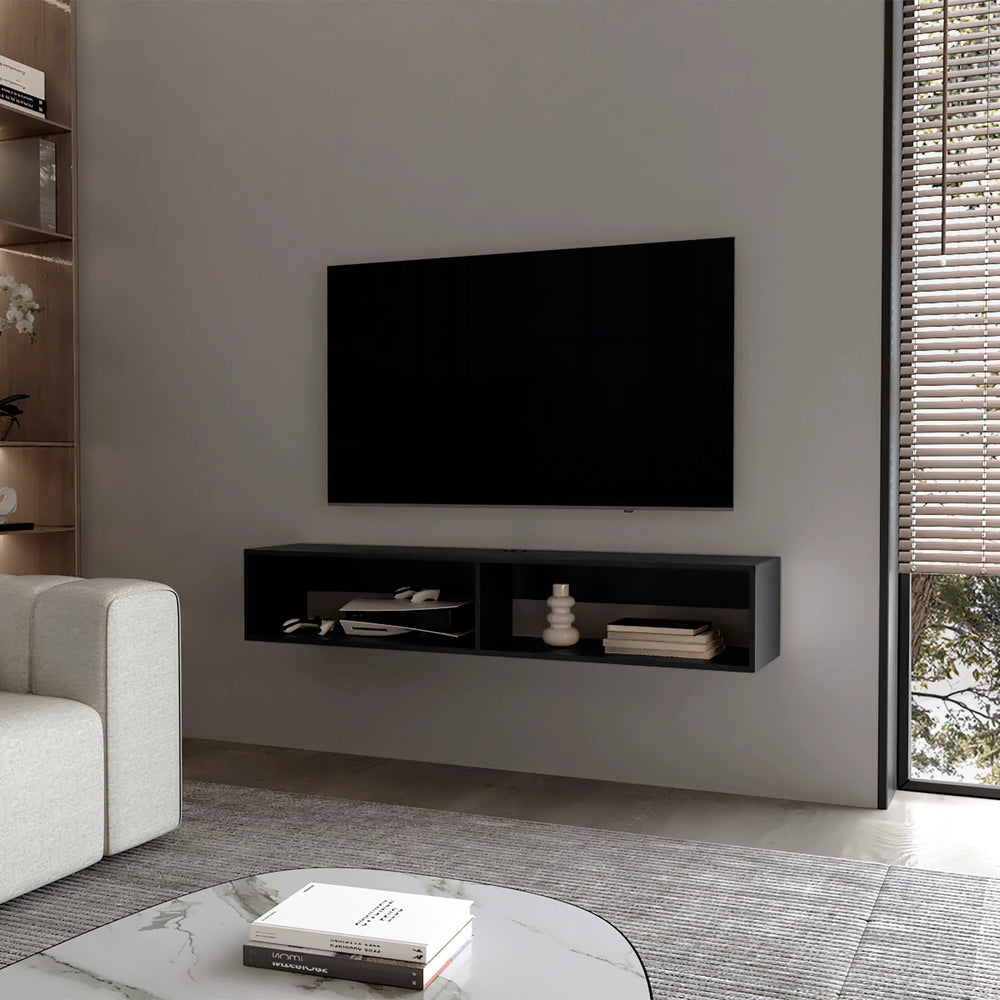 English Elm Wenge Wall-Mount 2-Shelf Floating Media Rack for TV — Space-Saving Melamine Design, Durable Storage B062P230643