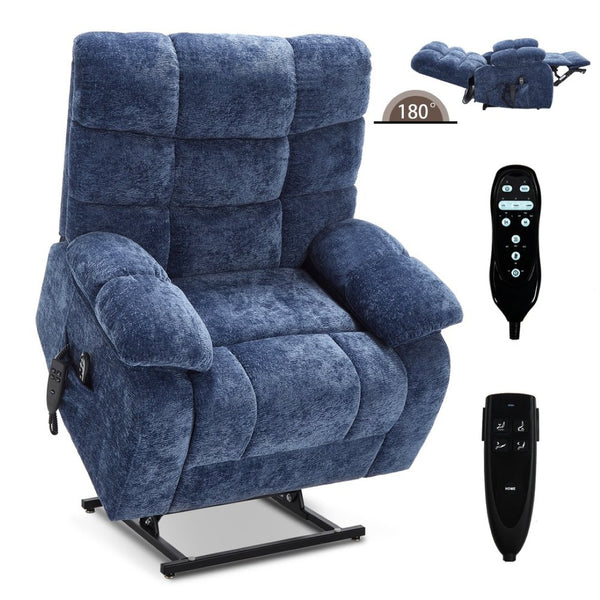 English Elm Lift Power Recliner Chenille Chair Dual Motor Massage Heat 350 Lb Capacity Living Room Blue W3224P288636