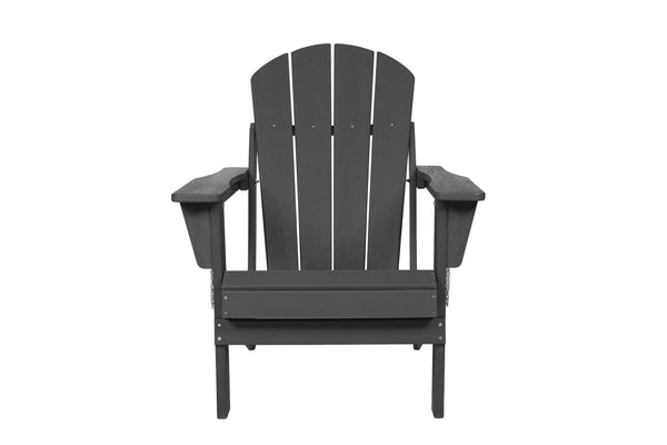 English Elm HDPE Folding Adirondack Chair with Dual Cup Holder, Weatherproof Wood-Texture Comfort & 350lb Capacity Gray W2103P254566
