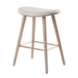 English Elm Saddle Contemporary 26" Counter Stool Set of 2 - Cream Fabric, Whitewashed Wood Legs & Gold Metal Accents B202P222109
