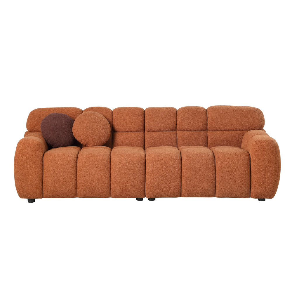 English Elm 87.4 Bouclé Marshmallow Sofa 3-Seater Compact Modern Curved Design for Apartments Cozy Durable Upholstery Light Brown W1099S00131