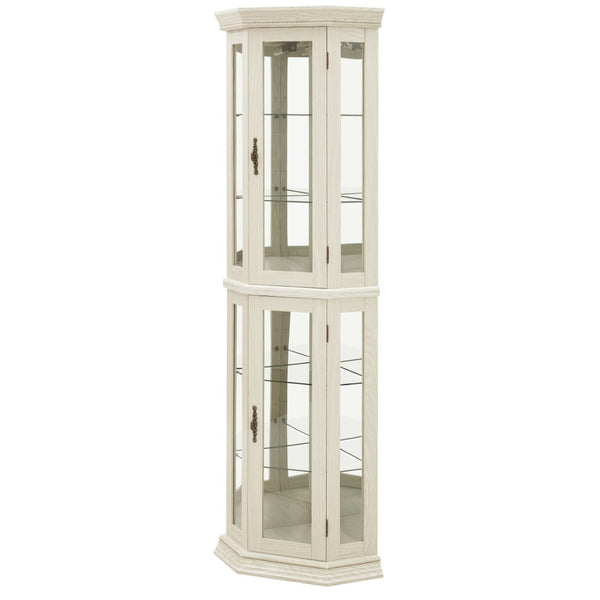 English Elm Lighted Corner Curio Cabinet with Led Glow Tempered Glass Shelves and Mirrored Back W2275P292641