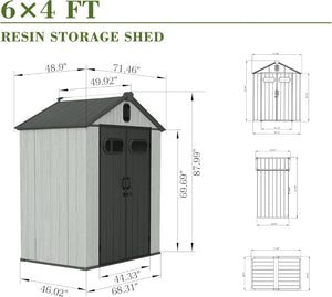 English Elm 6x4ft Outdoor Resin Storage Shed Gable Roof Skylight Vented Lockable Garden Unit W1859S00172