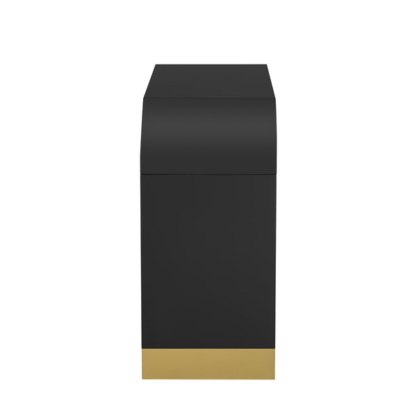 English Elm U_STYLE Curved 4-Door Wavy Panel Cabinet with Adjustable Shelves, MDF-Pine Top, 220lb Capacity, Stylish Storage Black WF530090AAB