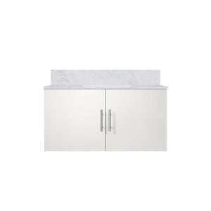 English Elm Glossy White Bath Vanity With Carrara Marble Top, Soft-Close Drawers & Easy Faucet Installation B2731P258628