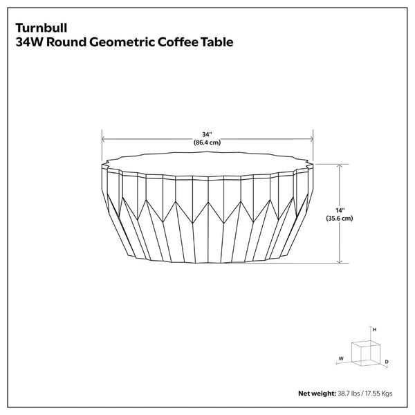 English Elm Turnbull Round Mango Wood Coffee Table Sculptural Faceted Edge Low Profile Modern B136P429094