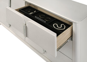 English Elm Laveda Pearl Finish Dresser with Six Spacious Drawers, Hidden Jewelry Tray, Durable Modern Design White 66 L x 21 W x 38 H B2726P269277