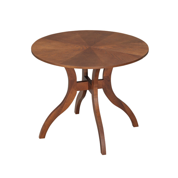 English Elm Walnut Round Dining Table 39.4" — Elegant Pedestal Base, Fluted Carvings, Durable Plywood-Rubberwood Build N842P315206D