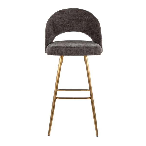 English Elm Fixed-height Metal Frame Barstools with Upholstered Seats and Geometric Footrest Set of 2 Gold,Grey B202S01935