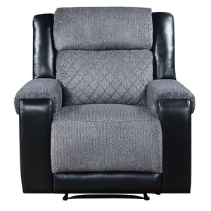 English Elm ALICIA Two-Tone Grey/Black Fabric Recliner Chair — 100% Polyester, Supportive Headrest, Chrome Pull B201P216025