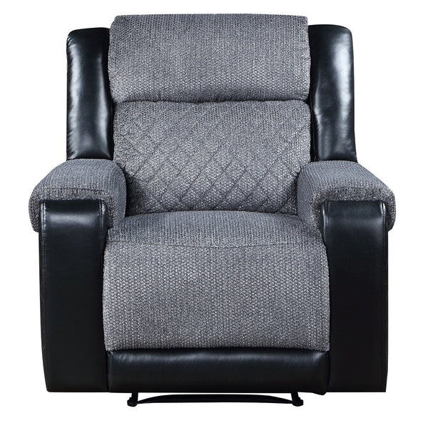 English Elm ALICIA Two-Tone Grey/Black Fabric Recliner Chair — 100% Polyester, Supportive Headrest, Chrome Pull B201P216025
