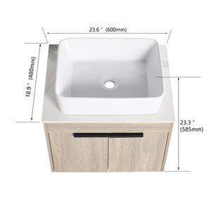 English Elm 36" Modern Floating Bathroom Vanity With Ceramic Sink, Storage Shelves, Soft-Close Doors & Style W999S00286