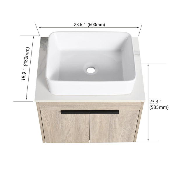 English Elm 36" Modern Floating Bathroom Vanity With Ceramic Sink, Storage Shelves, Soft-Close Doors & Style W999S00286