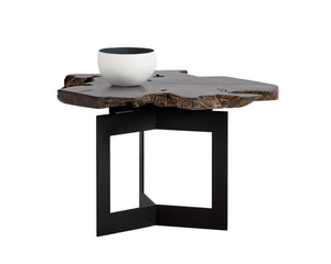 Sunpan WYATT Side Table - Handcrafted Solid Teak Root with Black Steel Frame for Unique Living Spaces 102223