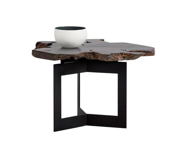 Sunpan WYATT Side Table - Handcrafted Solid Teak Root with Black Steel Frame for Unique Living Spaces 102223