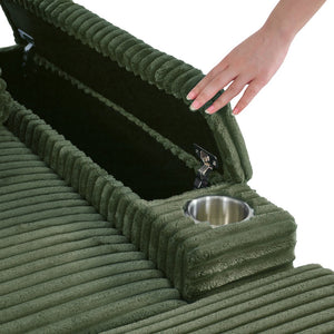 English Elm Spring upholstered armchair with cup holder, corduroy fabric, hidden storage and durable hardwood frame Green W2100S00083