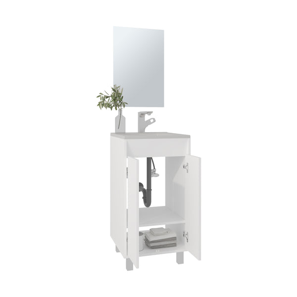 English Elm Brady Mirror Bathroom Cabinet with Bolonia Mirror, One Door, Drawer & Open Shelf, White - Compact Elegance B200P335374