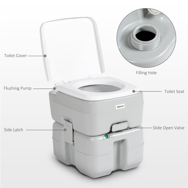 English Elm Outsunny Portable Toilet For Camping & Travel, 5.3 Gallon, Anti-Leak Pump, Level Indicator & More! W2225P200494-GIGA