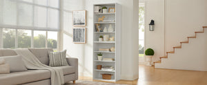 English Elm CD MDF 8-Tier Media Cabinet with Adjustable Shelves, 71" Tall Sturdy Storage for Home Office Display and Organization White W2972P333111