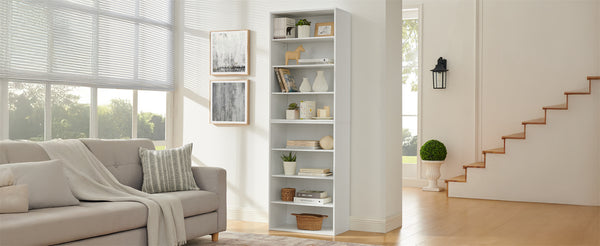 English Elm CD MDF 8-Tier Media Cabinet with Adjustable Shelves, 71" Tall Sturdy Storage for Home Office Display and Organization White W2972P333111