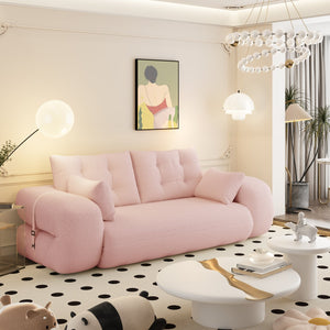 English Elm Human 78.7" Multi-Functional Foldable Sofa Bed - 3-in-1 Teddy Fabric Sleeper with 4 Pillows, Beige W1885P306886