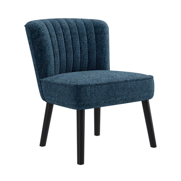 English Elm Shellback Channel Back Upholstered Chair for Small Spaces, Lapis Bouclé Fabric, Solid Wood Legs Navy Blue B127P284449