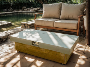 English Elm 48_inch Iron Fire Pit Table with Wood Grain Gray - Modern Outdoor Propane Table, Stainless Burner, Seats 5-6 W3131P277179