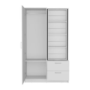 English Elm Vinco White Armoire with Mirror, 1 Door, 2 Drawers, 6 Shelves, Hidden Shoe Rack & Hanging Rod B097S00233