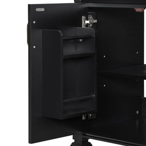 English Elm 24 Inch Freestanding Bathroom Vanity Solid Rubberwood Ceramic Sink Matte Finish Storage Black N725P375626B