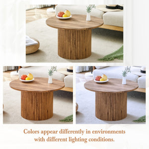 English Elm A Round Mdf Coffee Table with Sculptural Roman Legs and Hidden Storage for Living Rooms W2827P366711