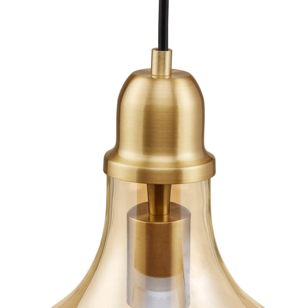 English Elm Auburn Bell Shaped Pendant Light – Gold Iron Base, Amber Glass Shade, 9" Dia, 80" Cord, Stylish Glow B035P264533