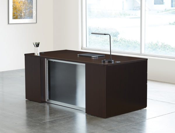 OSP Home Furnishings Napa Executive Home Office Desk with Tempered Glass Top and Dual Storage Pedestals Espresso NAPESP-TYP202G
