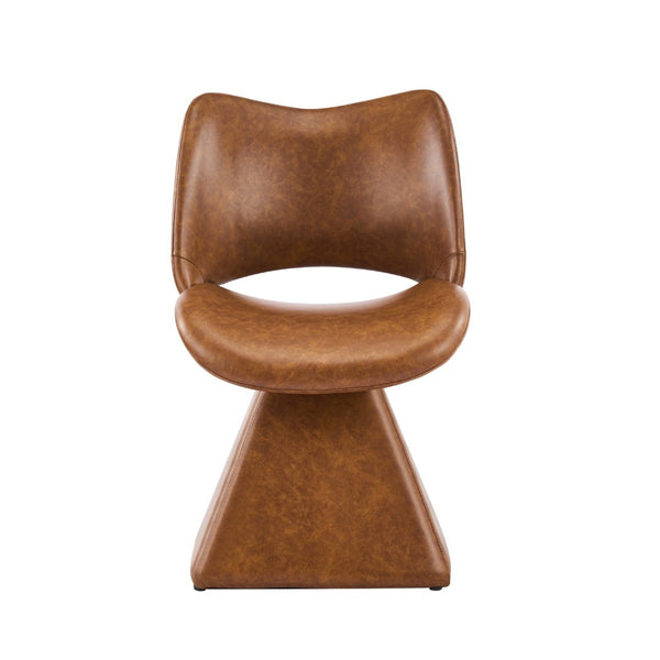 English Elm The Swivel Dining Chair with Hollow Cutout Back Faux Leather Hardwood Frame Modern Brown W3612P436512